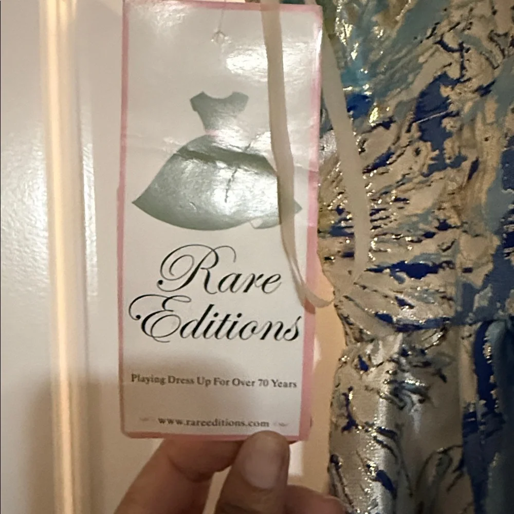 NWT Rare Editions Blue and Silver High Low Dress - Picture 2 of 6